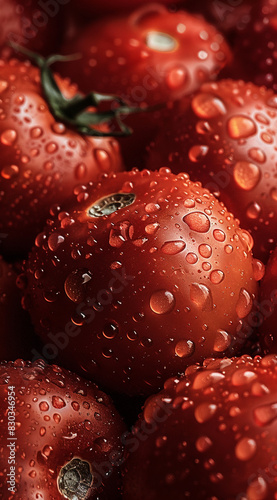 red tomatoes on the table in drops