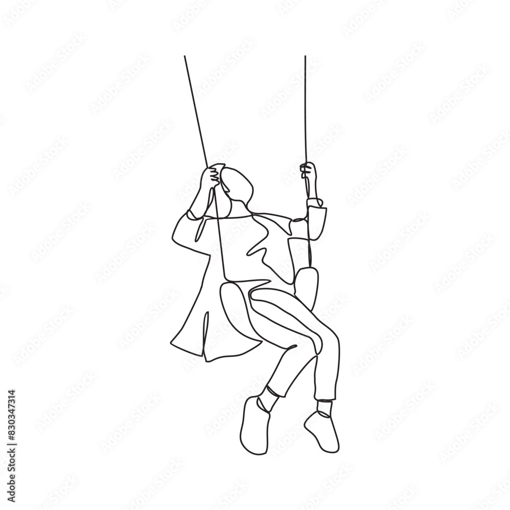 One continuous line drawing of people playing the swing in the park vector illustration. Games themes design concept in simple linear continuous line. Games theme design is suitable for your asset. One continuous line drawing of people playing the swing in the park vector illustration. Games themes design concept in simple linear continuous line. Games theme design is suitable for your asset.