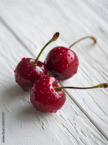 cherries on wooden background
