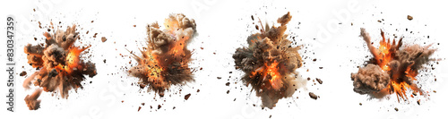 Set of the dispersing explosions isolated on the transparent background