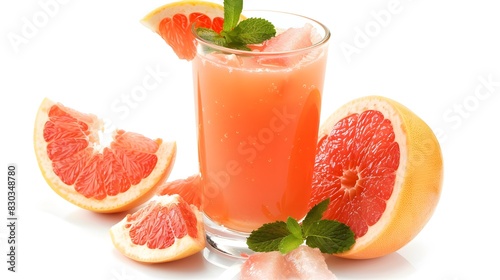 Grapefruit Fresh fruits beverage juice or cocktail in glass isolated on white background.