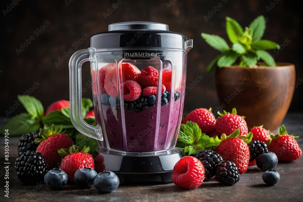 a blender full of mixed berries for a smoothie