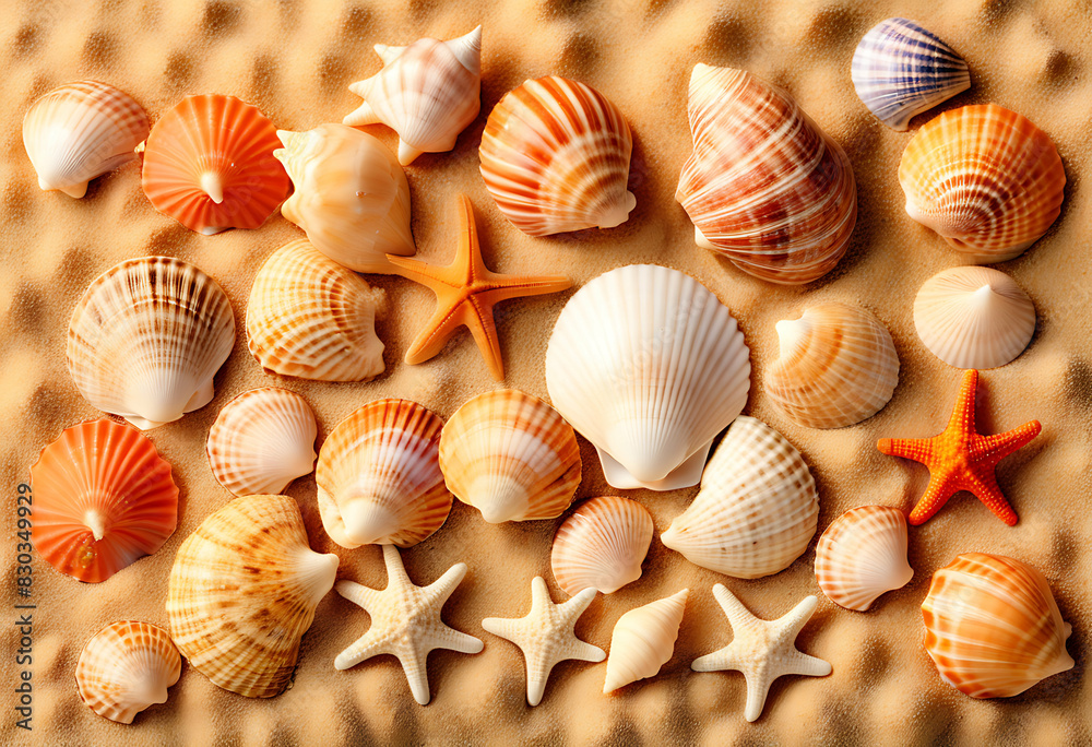 Beautiful Seashells on Sand