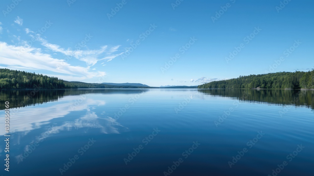 A calm lake reflecting the sky, representing the tranquility and reflection found in freedom