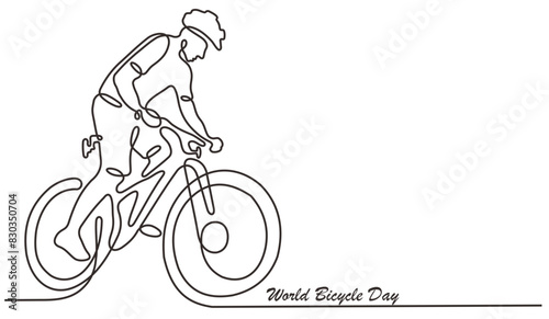 Single continuous line drawing of young agile man cyclist train to pedal cycling fast. Sport lifestyle concept. Trendy one line draw design vector illustration graphic for cycling race promotion media