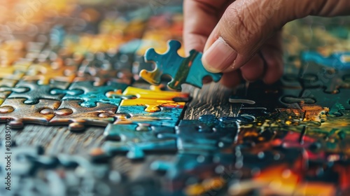 A jigsaw puzzle with one piece being placed, symbolizing assistance in completing a task photo