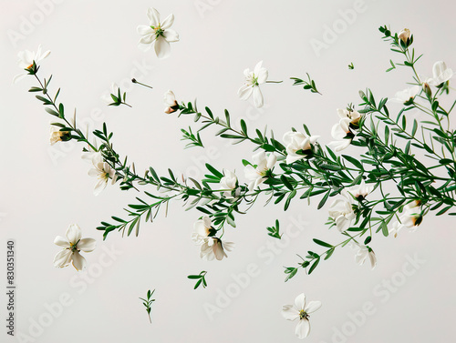 Set with fresh rosemary isolated on white photography of ROSEMARY falling from the sky  hyperpop colour scheme. glossy  white background