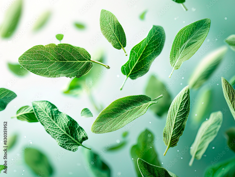photography of SAGE falling from the sky, hyperpop colour scheme. glossy, white backgroundFalling sage leaves isolated on white background, full depth of field photography of SAGE falling from the sky, hyperpop colour scheme. glossy, white backgroundFalling sage leaves isolated on white background, full depth of field