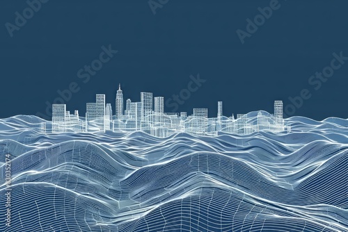 Outline city concept vector. Wire-frame style. The layers of visible and invisible lines. 3D illustration 