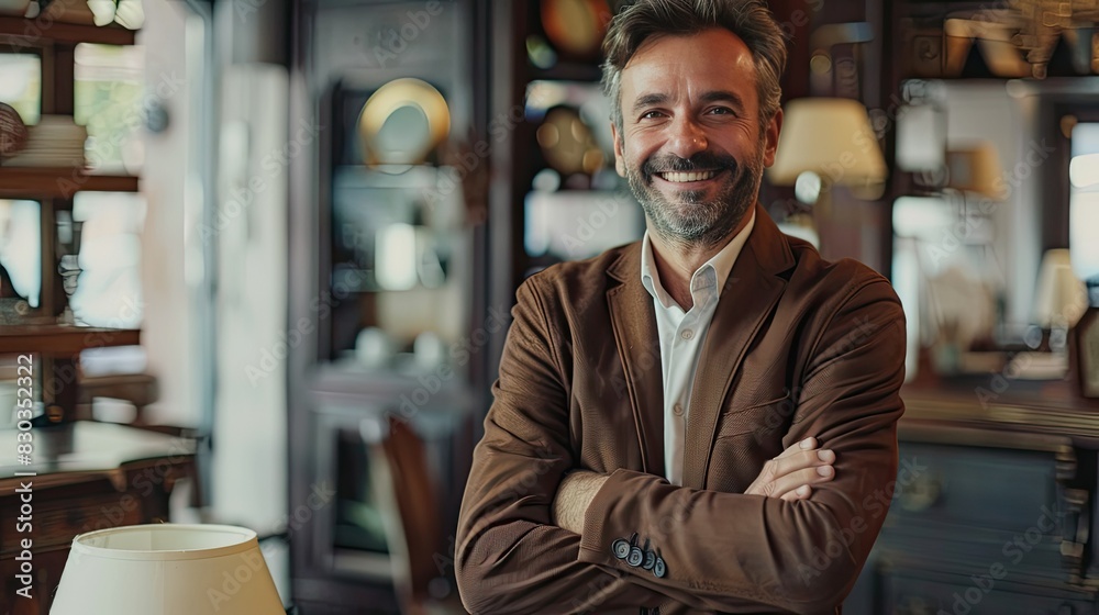 Obraz premium Charming man with a magnetic smile, standing confidently in a professional environment