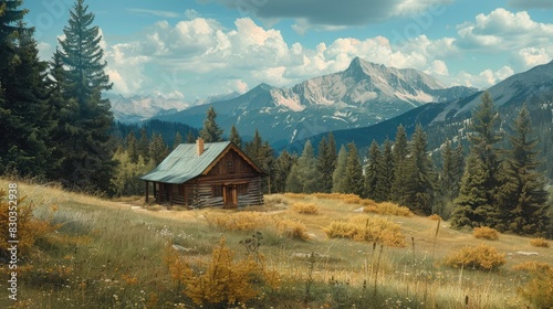 A rustic cabin in a vast wilderness, representing the solitude and peace found in freedom