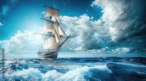 A sailboat on an open ocean, symbolizing the freedom and adventure of sailing the seas