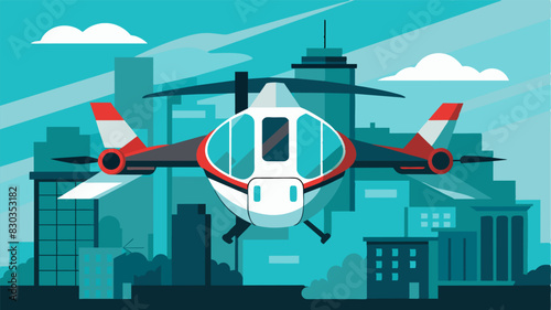 The sound of the eVTOLs powerful engines echoed through the city as it swiftly made its way to the designated hospital its advanced navigation system carefully avoiding any. Vector illustration