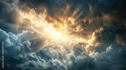 A sunbeam breaking through storm clouds, representing hope and renewal in freedom photo