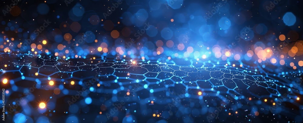 Abstract blue background with hexagon pattern and glowing dots for ...