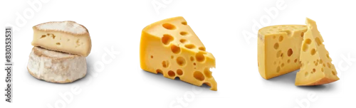 Panel kuchenny z motywem set of classic different types of cheese as milk dairy product display isolated on transparent png cutout background