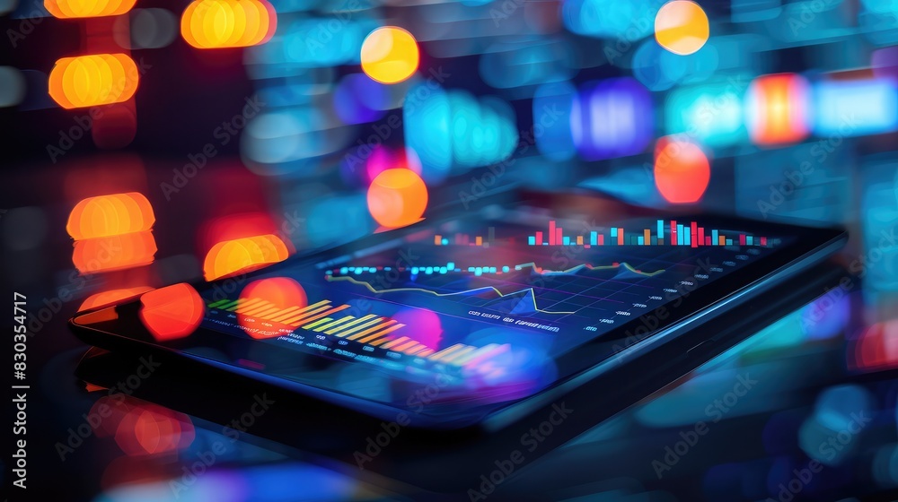 Abstract financial data visualizations on a digital tablet, representing business intelligence and data analysis Abstract financial data visualizations on a digital tablet, representing business intelligence and data analysis