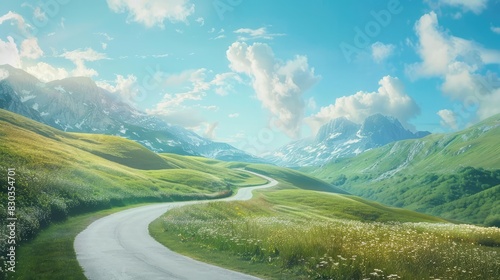 A winding road through a picturesque landscape, symbolizing the journey and discovery in freedom