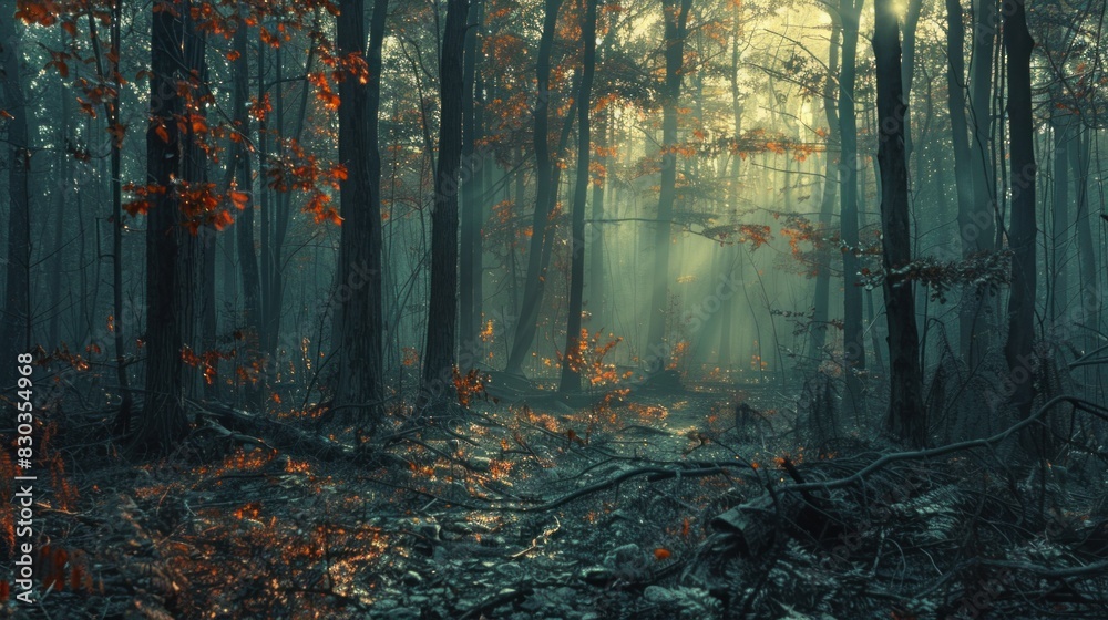 Obraz premium In the quiet aftermath, the forest whispered promises of renewal, a silent vow to rise from the ashes once more.