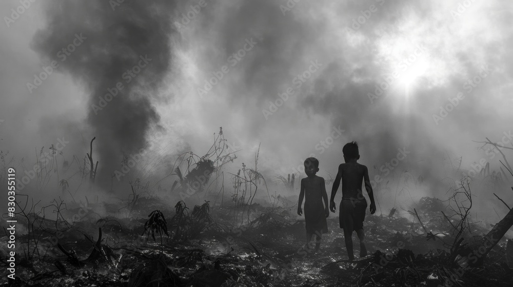 Obraz premium Through the smoke-choked air, a sense of unity emerged, binding communities together in shared grief and determination.