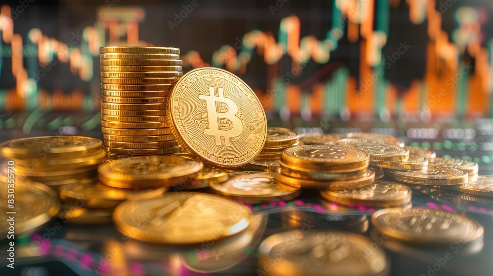 Gold coins arranged in a pyramid on top of a financial graph, symbolizing wealth building Gold coins arranged in a pyramid on top of a financial graph, symbolizing wealth building