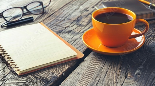 Office desk with a notepad and coffee cup  symbolizing productivity and creativity