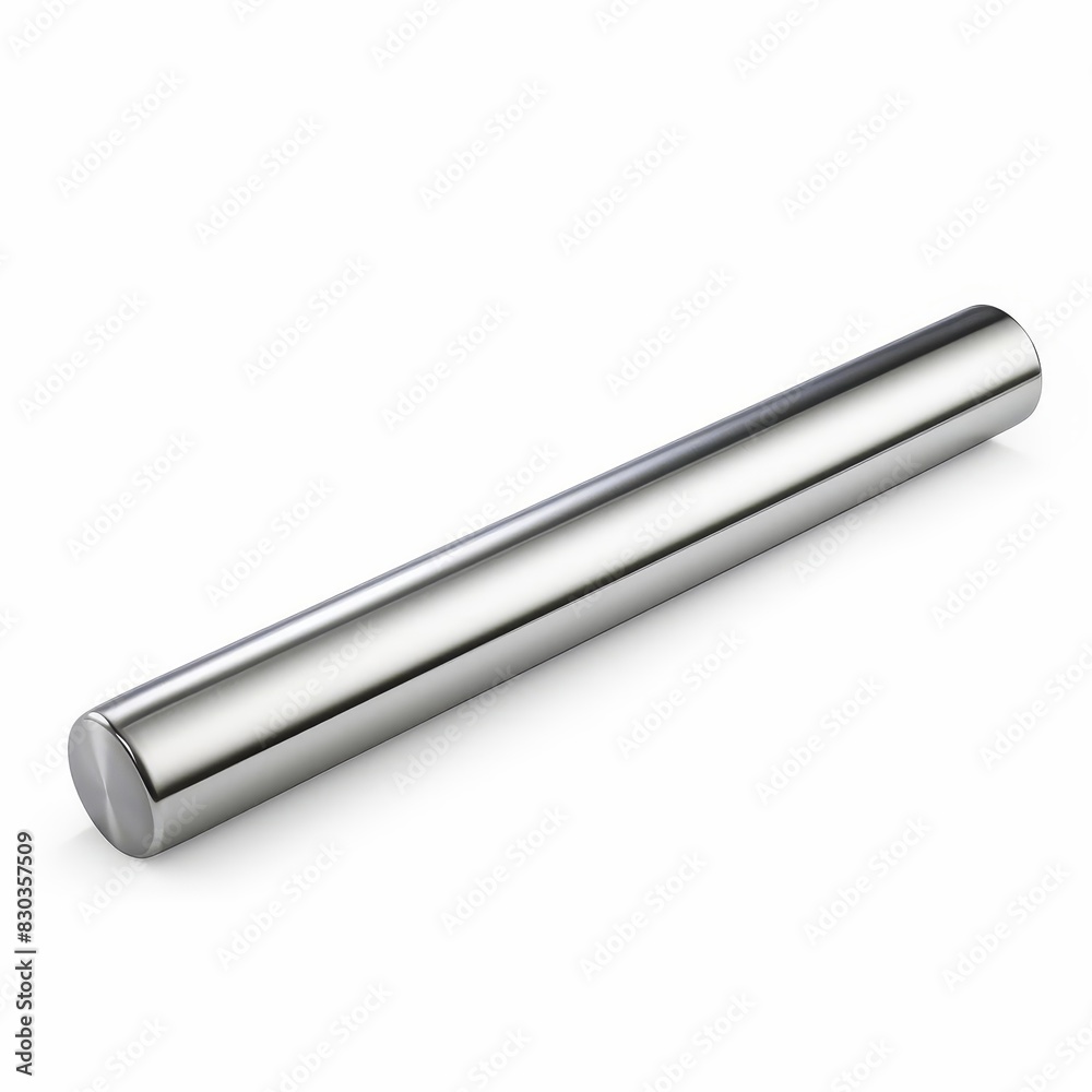 Stainless steel rolling pin with a polished finish and ergonomic handles, isolated solid white background Stainless steel rolling pin with a polished finish and ergonomic handles, isolated solid white background