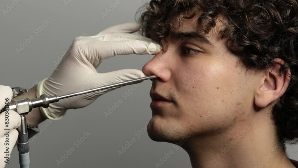 Nose Inspection Device 4k video Nose endoscopy. Rhinoscopy procedure with rhinoscope. ENT ...