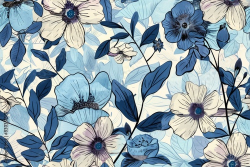 Blue and white floral background