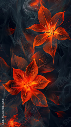 A close up of two orange flowers with a black background
