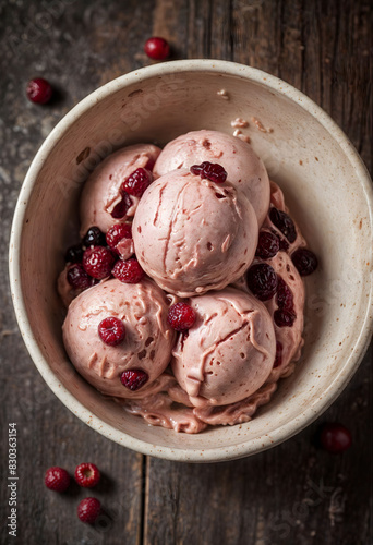 Cranberry Ice Cream in Ceramic Bowl