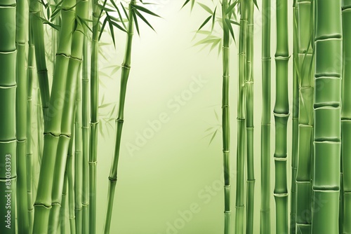 Tranquil bamboo forest background, green bamboo stems, zen nature wallpaper, minimalist design, serene bamboo grove, space for text