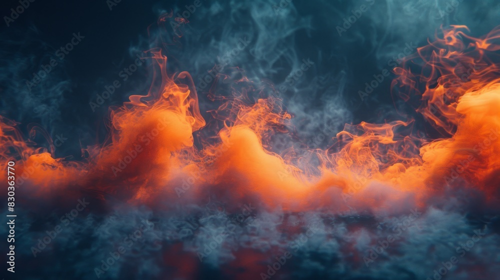 Abstract image of vivid orange smoke resembling flames against a moody, dark backdrop, invoking a sense of mystery and energy