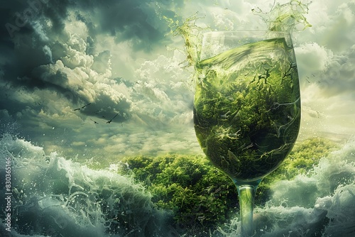 create an image of Mother Nature at her worst  brewing in a glass photo