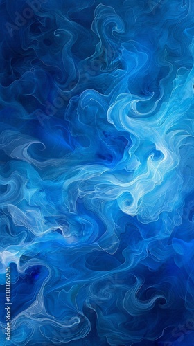 A vibrant blue background with swirling, cloud-like shapes in different shades of blue