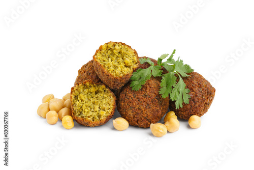 Delicious falafel balls, chickpea and parsley on white background photo