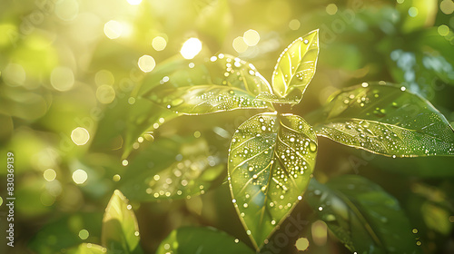 3D  close-up plants with dew  