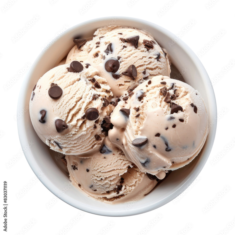 Bowl of Chocolate Chip Ice Cream Isolated on a Transparent Background Bowl of Chocolate Chip Ice Cream Isolated on a Transparent Background
