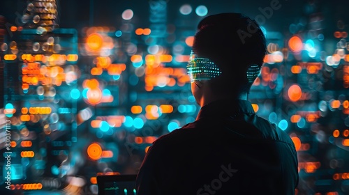 Silhouette of a Person with Futuristic Lights