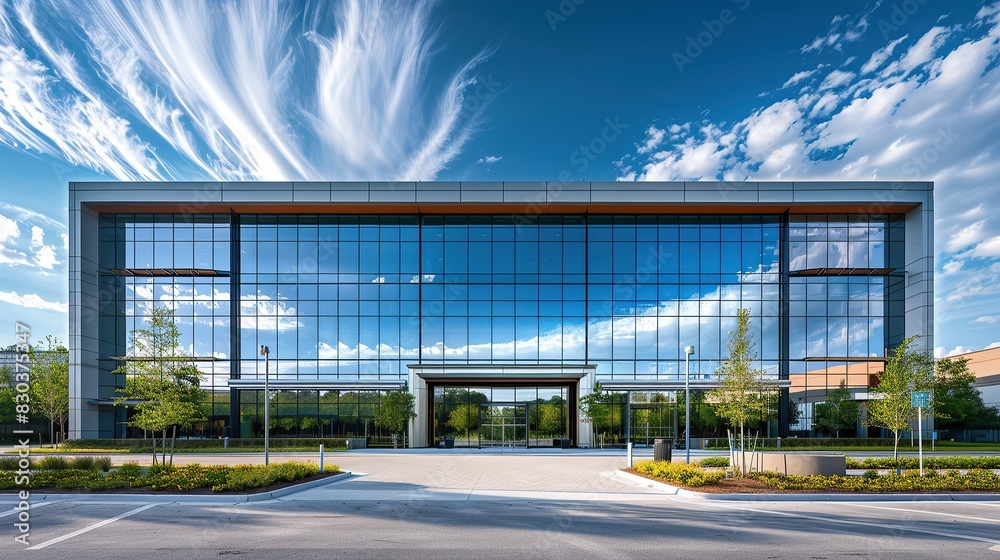 Stunning commercial building with brilliant sky Stunning commercial building with brilliant sky