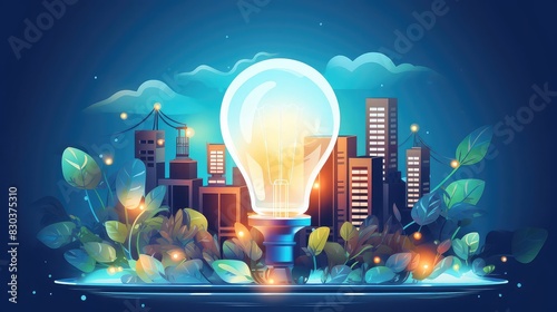 Energy efficiency with LED lighting illustration flat design top view lighting solutions theme animation vivid photo