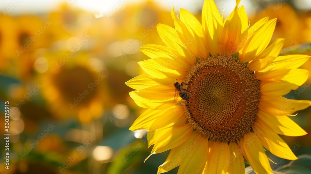 A bee is hovering over a yellow sunflower A bee is hovering over a yellow sunflower