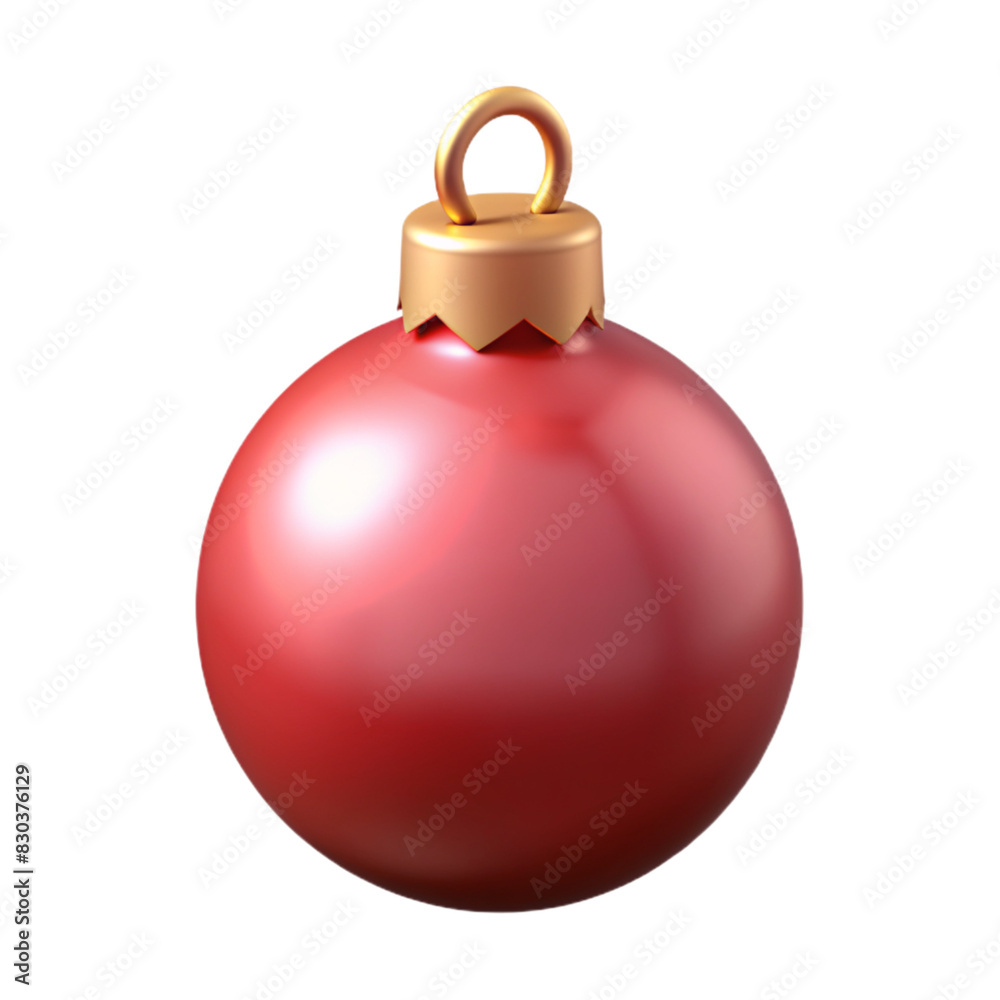 A festive 3D illustration of a glossy red Christmas ornament with a golden cap and loop, isolated on a transparent background. Perfect for holiday-themed designs A festive 3D illustration of a glossy red Christmas ornament with a golden cap and loop, isolated on a transparent background. Perfect for holiday-themed designs