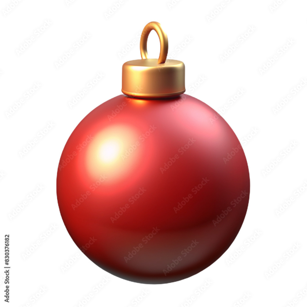 A festive 3D illustration of a glossy red Christmas ornament with a golden cap and loop, isolated on a transparent background. Perfect for holiday-themed designs A festive 3D illustration of a glossy red Christmas ornament with a golden cap and loop, isolated on a transparent background. Perfect for holiday-themed designs
