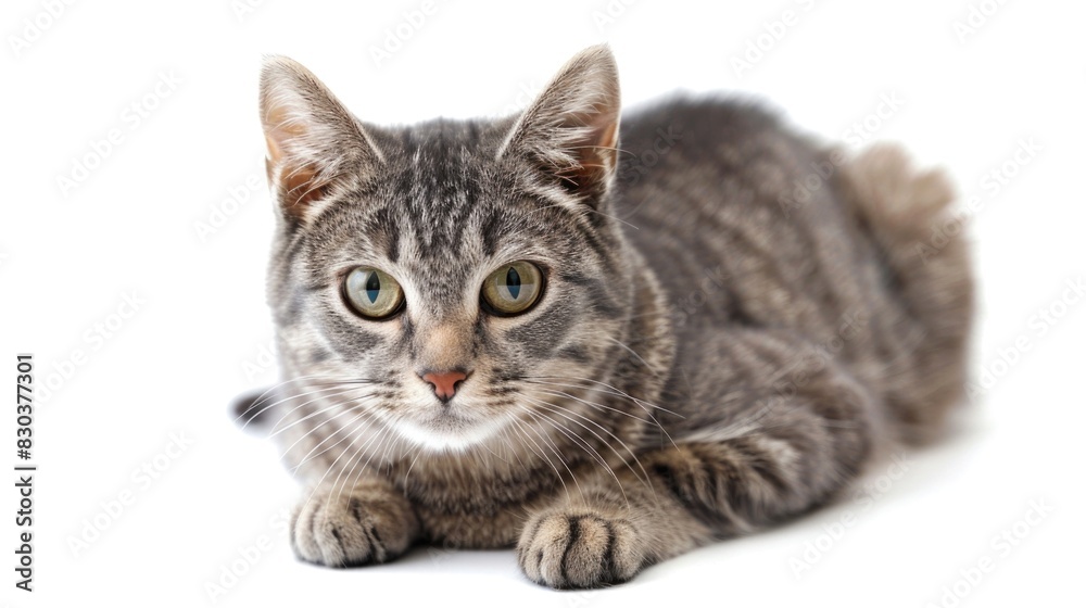 Fototapeta premium A cat laying down on a white surface, perfect for pet-related designs