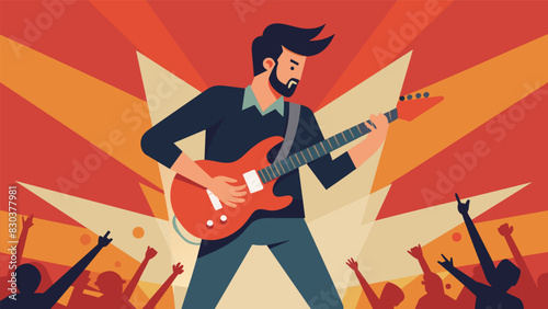 A solo guitarist wowed the crowd with fastpaced fingerpicking and a creative mashup of classic rock songs.. Vector illustration