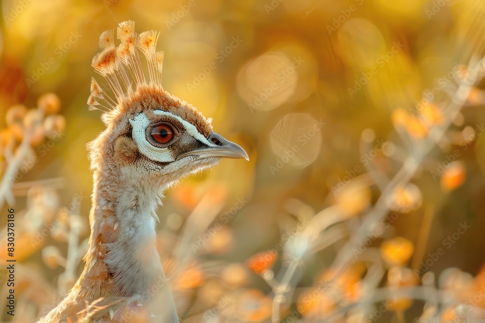 Obraz premium Close-up of a bird in a field of colorful flowers. Suitable for nature and wildlife concepts