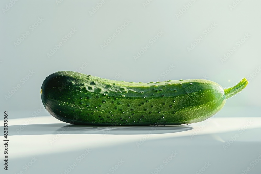 A single cucumber resting on a clean white background. Perfect for food and nutrition concepts A single cucumber resting on a clean white background. Perfect for food and nutrition concepts