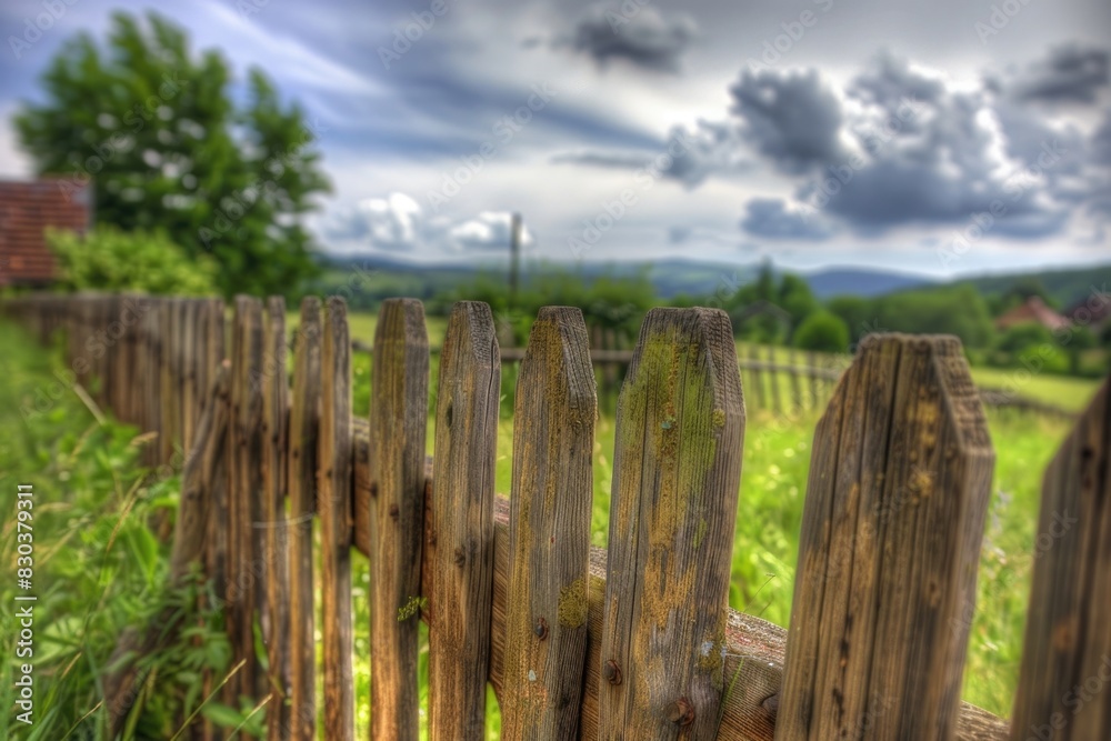 A wooden fence standing in the middle of a field. Suitable for various agricultural or rural themes A wooden fence standing in the middle of a field. Suitable for various agricultural or rural themes
