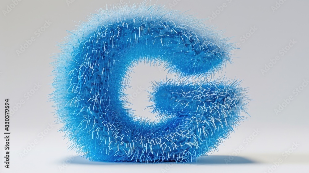 Blue fuzzy letter g on white surface, suitable for educational materials Blue fuzzy letter g on white surface, suitable for educational materials